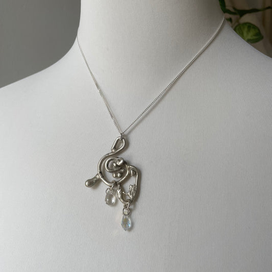 swirl droplets silver necklace