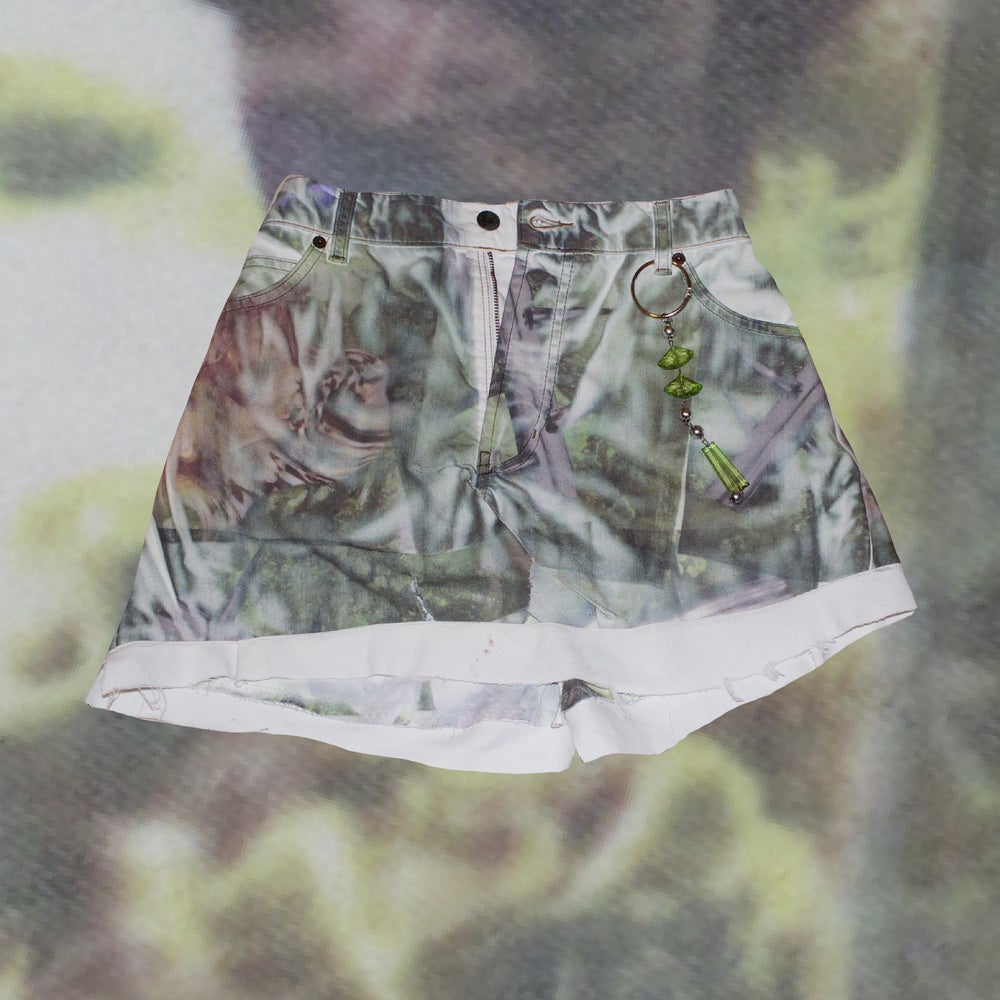 olive forest denim skirt
