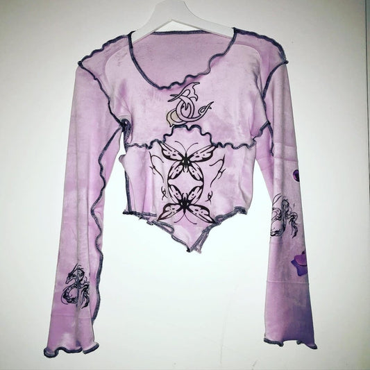 grunge fairy longsleeve with butterfly print and cut outs