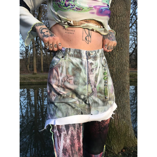 olive forest denim skirt