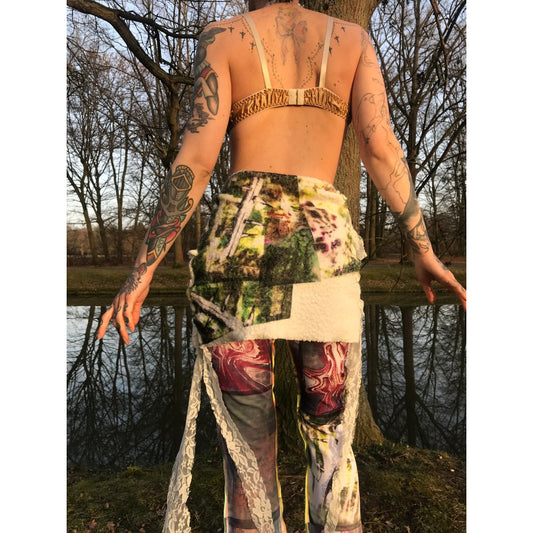 metallic sheep in a forest mini skirt