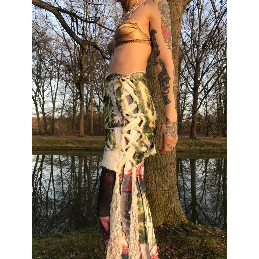 metallic sheep in a forest mini skirt