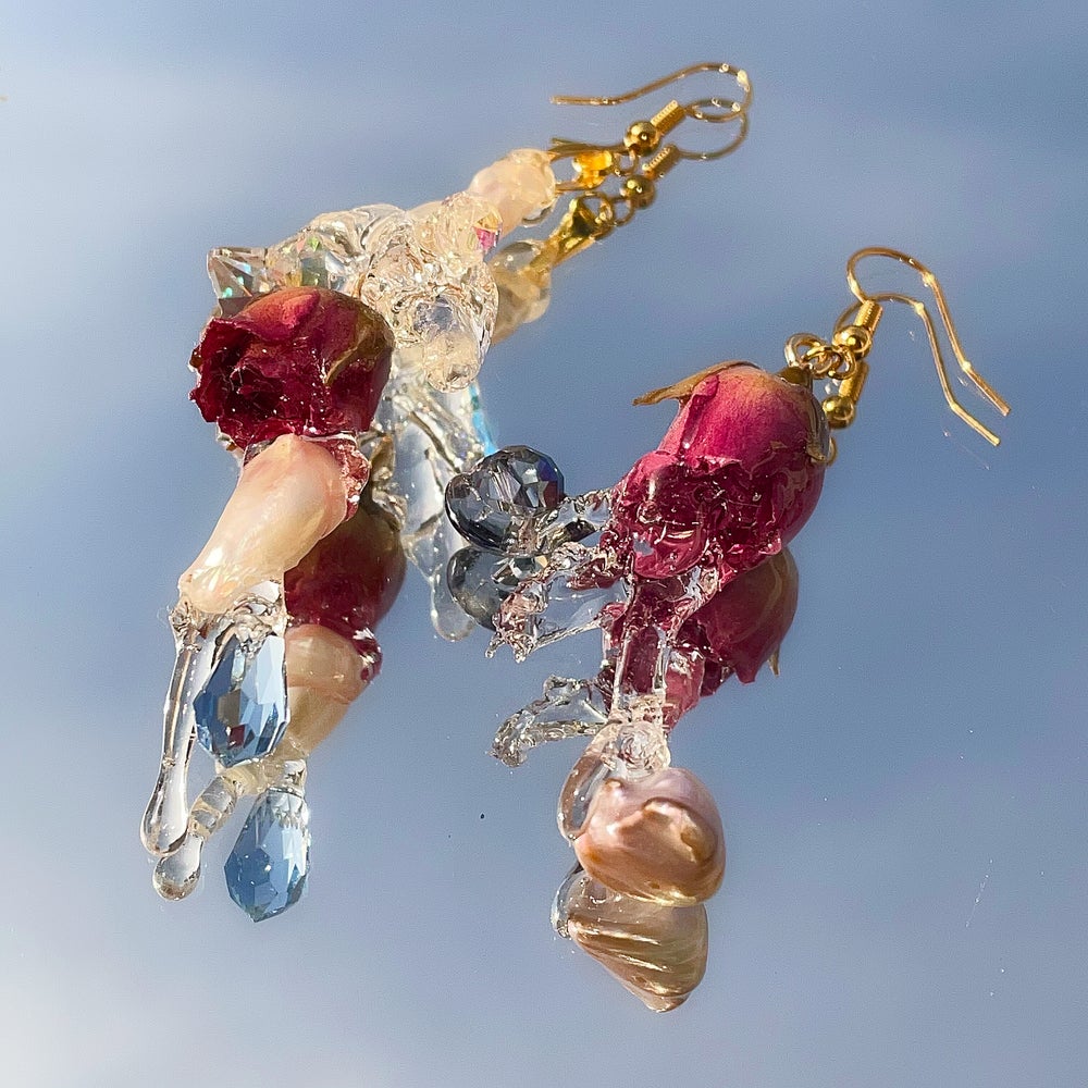 wet rose earrings