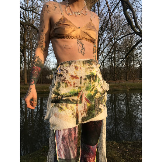 metallic sheep in a forest mini skirt