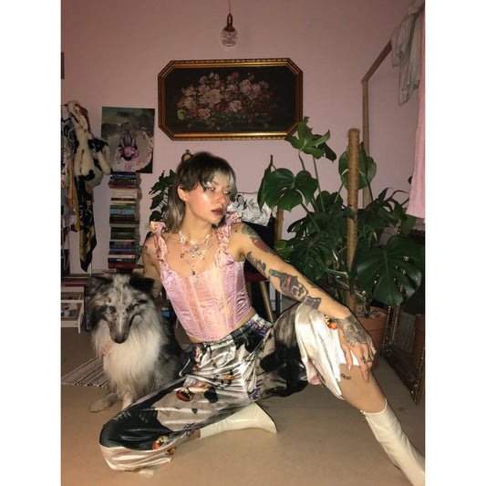 rose skin real silk brocade corset top