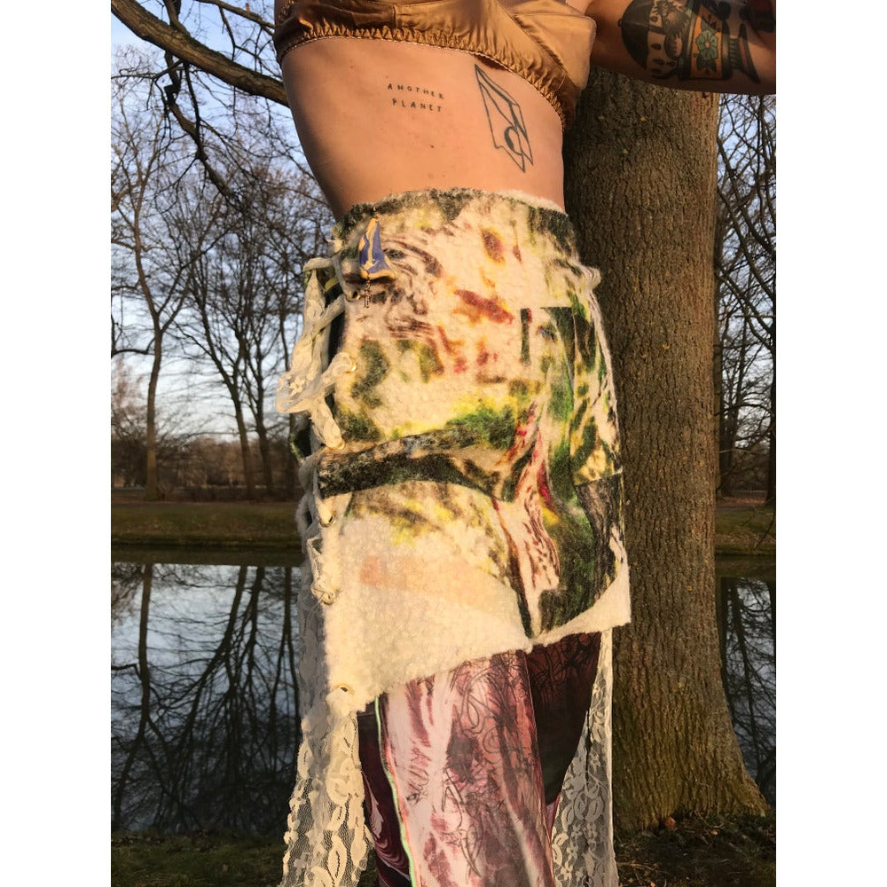 metallic sheep in a forest mini skirt