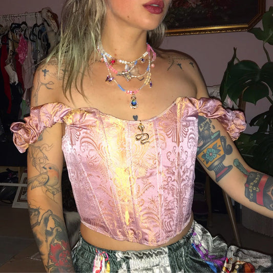 rose skin real silk brocade corset top