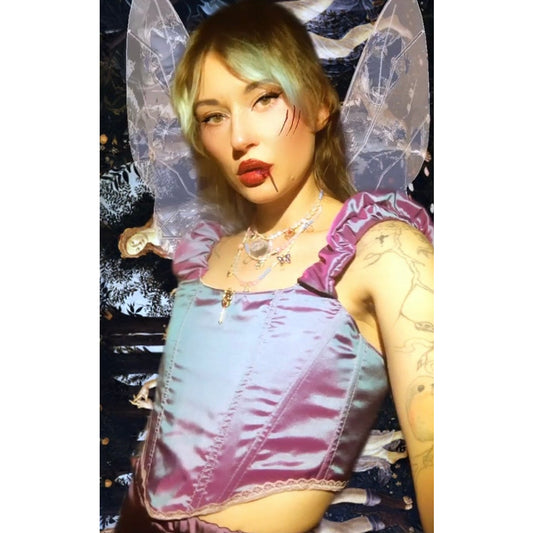 celestial energy corset top with ruffled straps