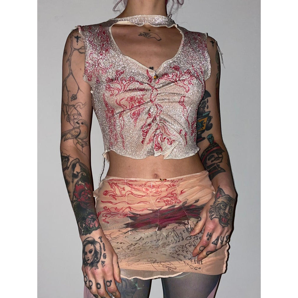 celestial glitter cut-out top