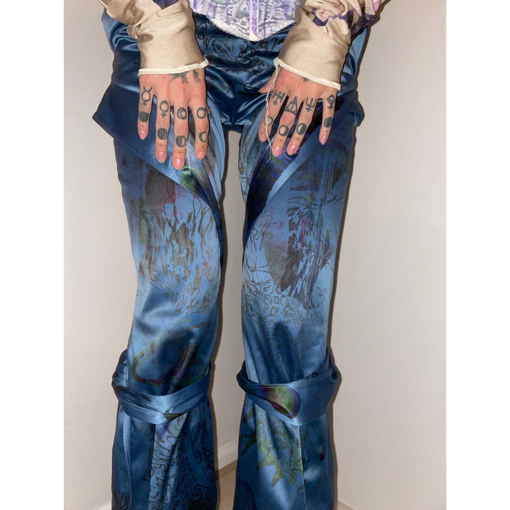 satin tie-up pants