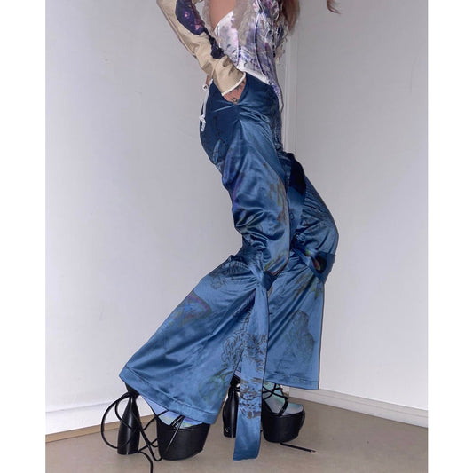 satin tie-up pants
