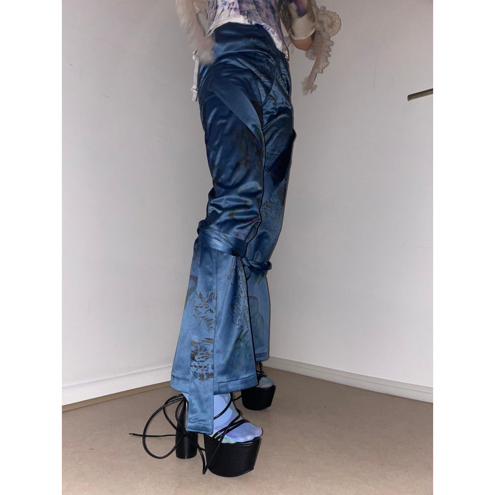 satin tie-up pants
