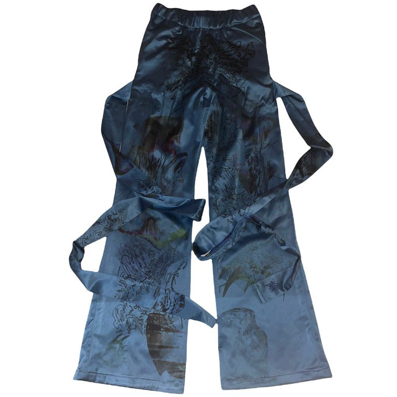 satin tie-up pants