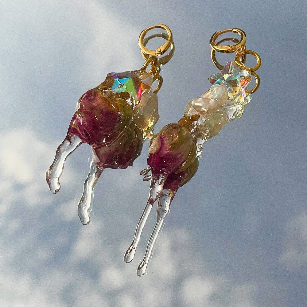 wet rosebud earrings 2