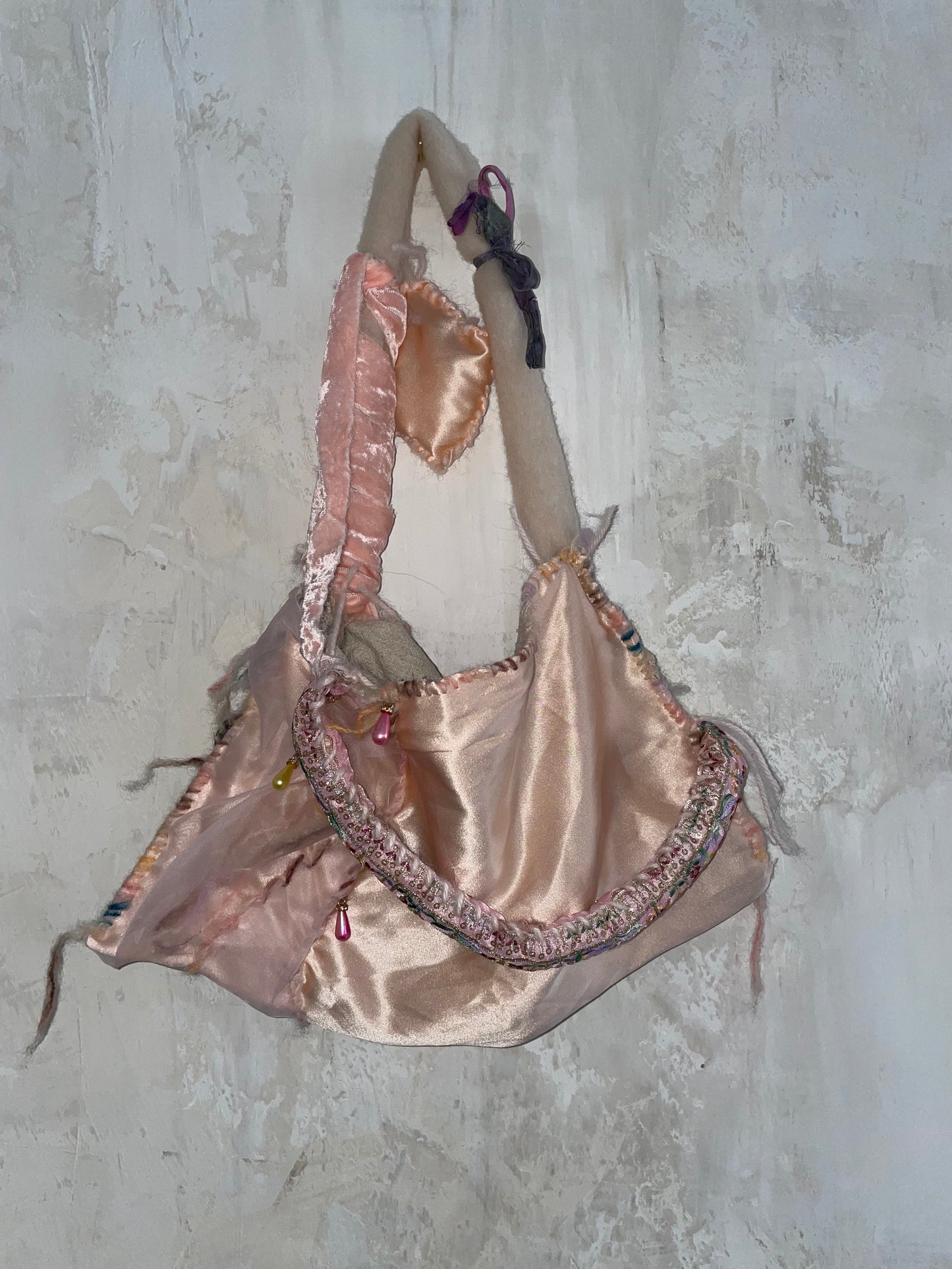 rose silk patchwork bag
