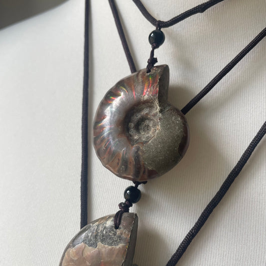 iridescent ammonite fossile necklace