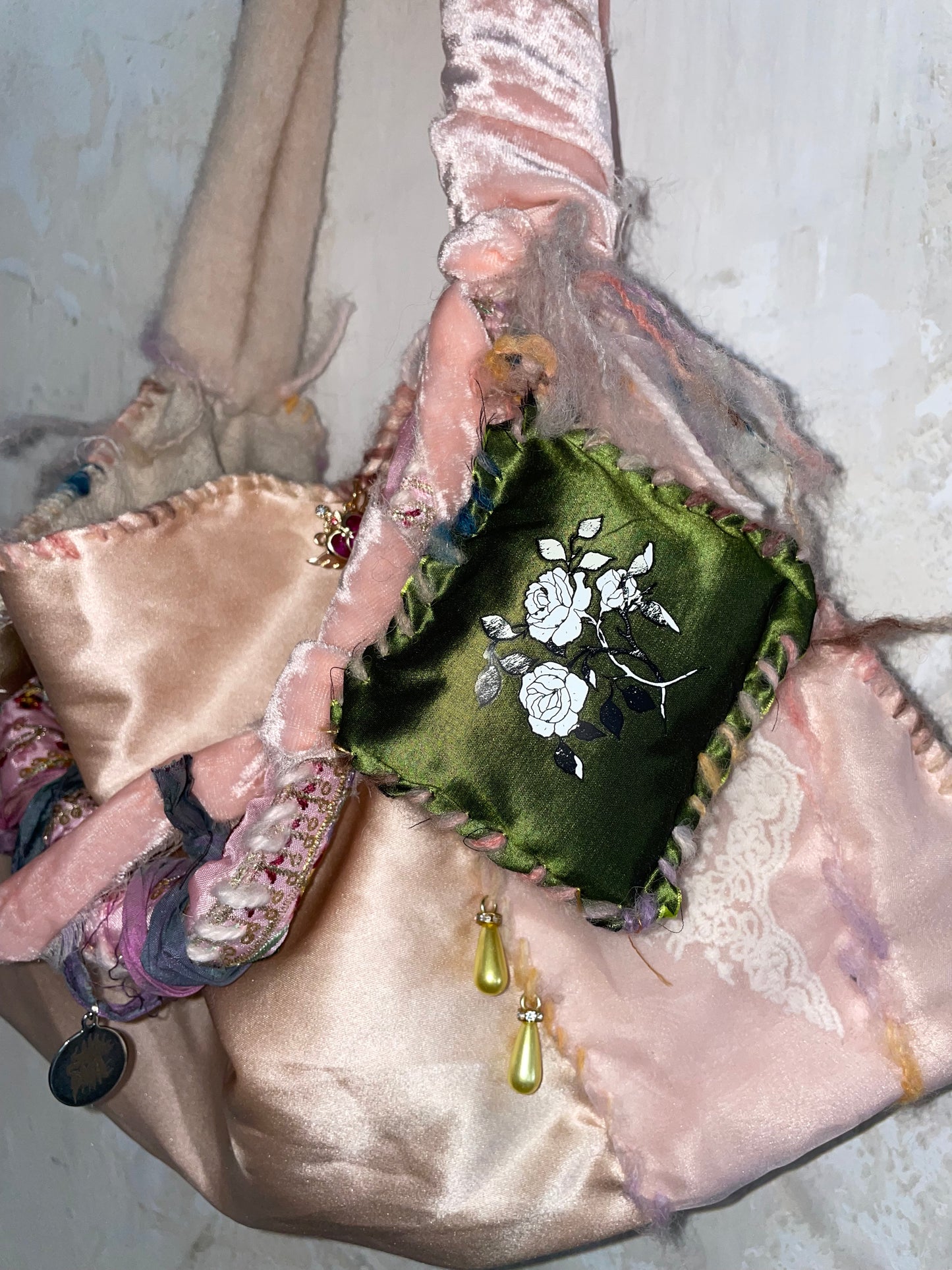 rose silk patchwork bag