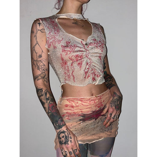 celestial glitter cut-out top