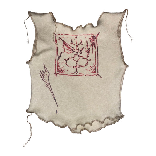 red artifacts knit top